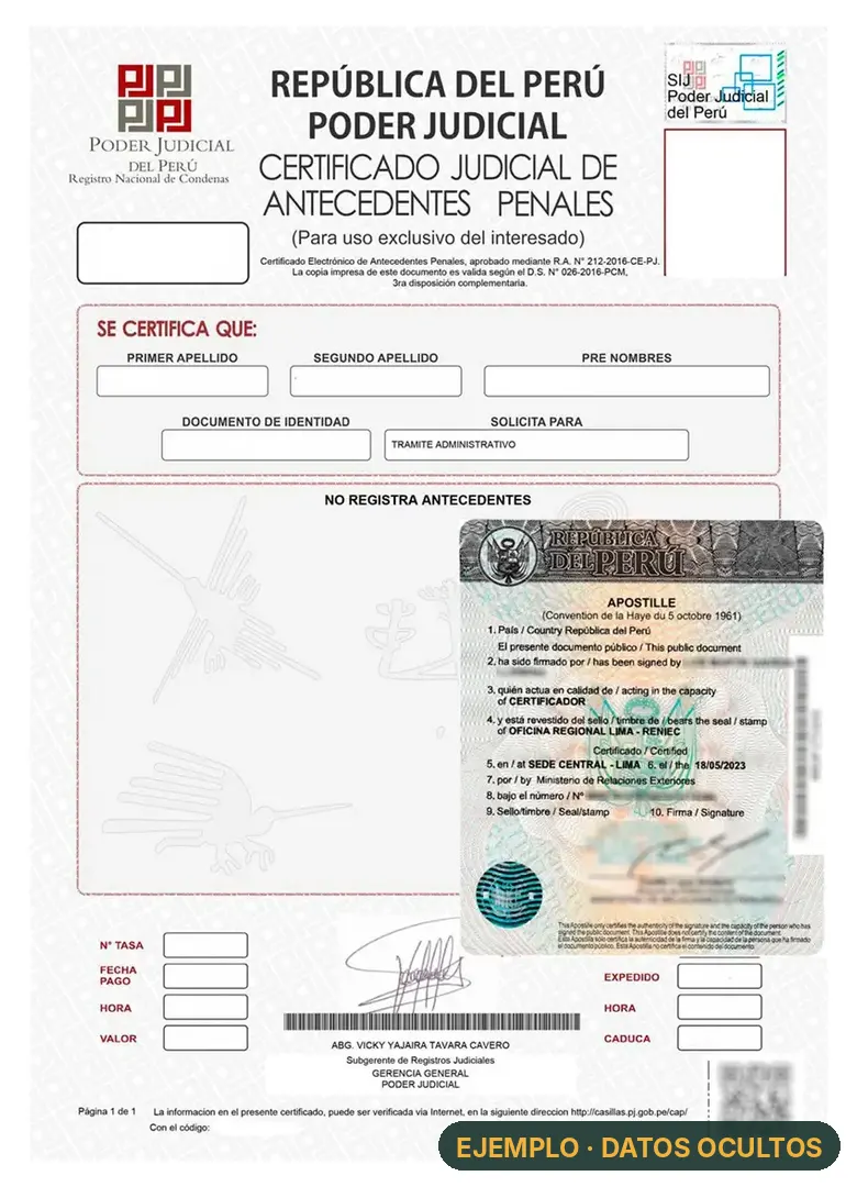 Peruvian criminal record certificate from the Judiciary with apostille