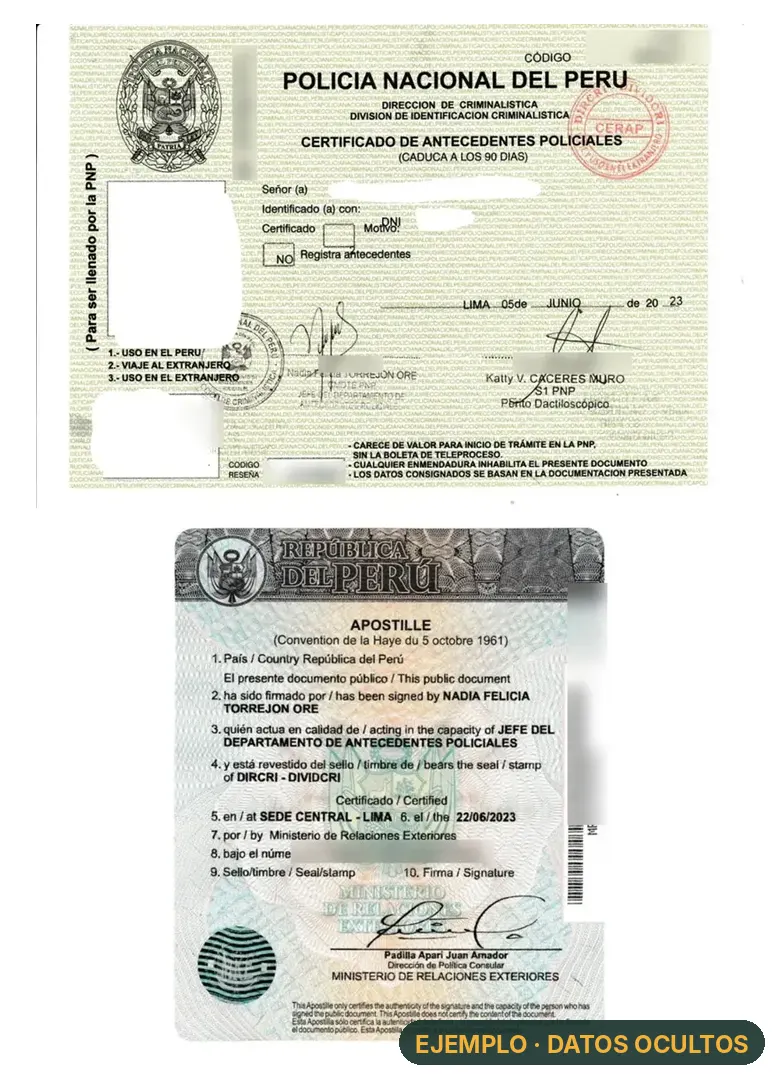 Peruvian police records certificate with apostille